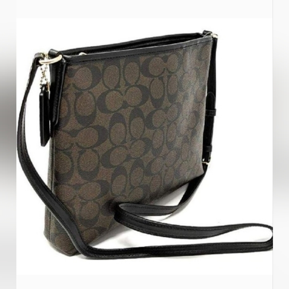 COACH Signature File Crossbody F29210 Brown /Black Coated Canvas Bag - Picture 2 of 11